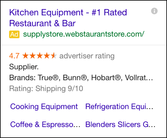 Kitchen equipment google ad